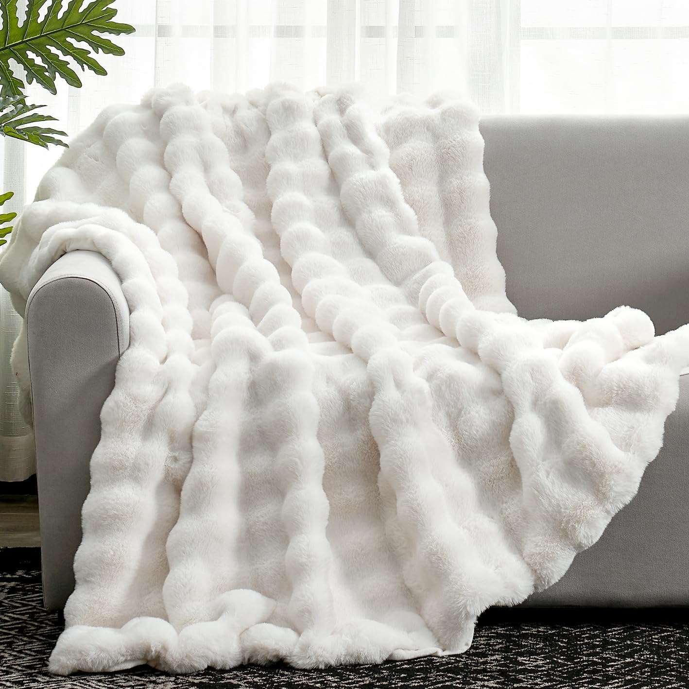 Rabbit Faux-Fur Blanket Throw