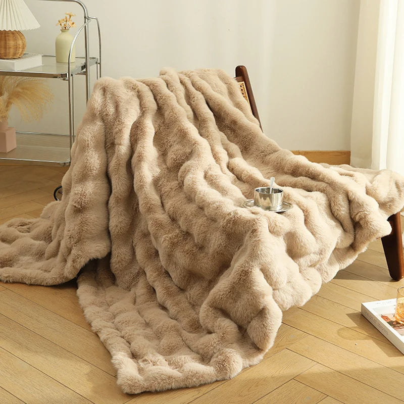 Rabbit Faux-Fur Blanket Throw