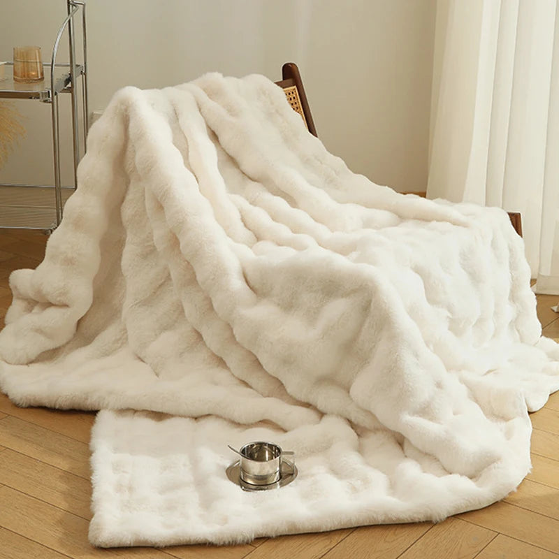 Rabbit Faux-Fur Blanket Throw