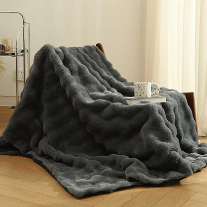 Rabbit Faux-Fur Blanket Throw